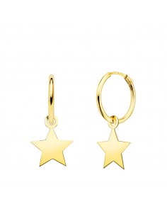 18K AROS ORO AMARILLO TUBO CON ESTRELLA LISA 10X10 MM ARO 12X1.5 MM