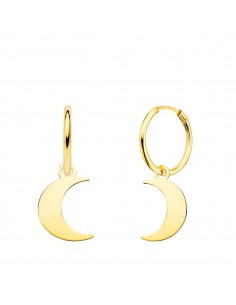 18K AROS ORO AMARILLO TUBO CON LUNA LISA 11X9 MM ARO 12X1.5 MM