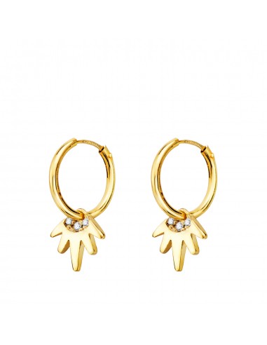 18K AROS ORO AMARILLO TUBO CON COLGANTE SOL CIRCONITA 9X8 MM ARO 12X1 MM