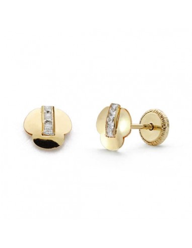 18K PENDIENTES ORO AMARILLO TREBOL CIRCONITAS. 6 MM CIERRE TUERCA
