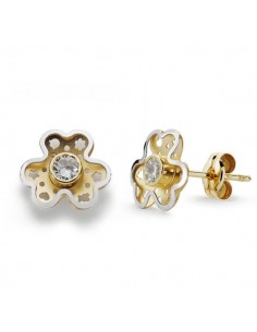 18K PENDIENTES ORO BICOLOR TREBOL CIRCONITA 9X8 MM CIERRE PRESION