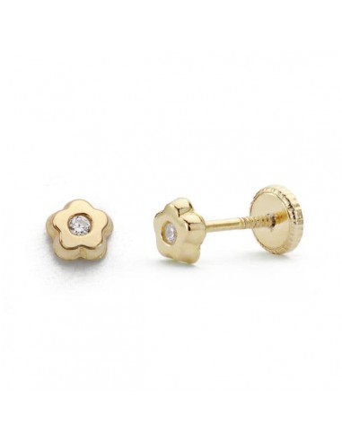 18K PENDIENTES ORO AMARILLO CHATON FLOR CIRCONITA 4 MM TUERCA