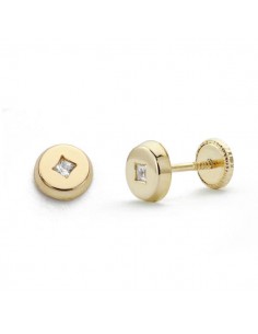 18K PENDIENTES ORO AMARILLO CHATON TUERCA REDONDO CIRCONITA 5 MM