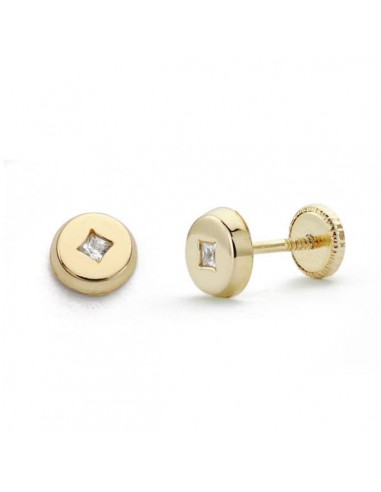 18K PENDIENTES ORO AMARILLO CHATON TUERCA REDONDO CIRCONITA 5 MM