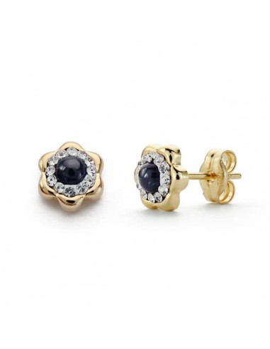 18K PENDIENTES ORO AMARILLO ZAFIRO Y CIRCONITA 6 MM CIERRE PRESION