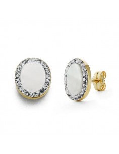 18K PENDIENTES OVAL NACAR ORO BICOLOR 10X8 MM CIERRE PRESION