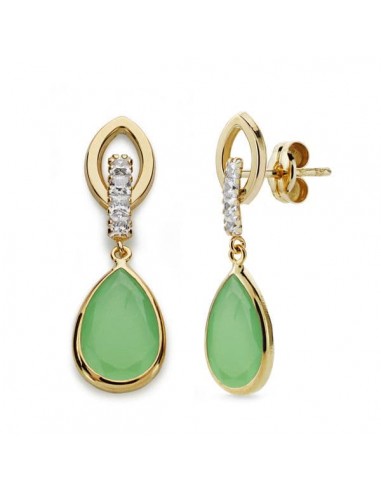 18K PENDIENTES PIEDRA COLOR VERDE Y CIRCONITA 28X9 MM CIERRE PRESION