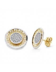 18K PENDIENTES ORO BICOLOR CIRCONITA 12 MM CIERR PRESION