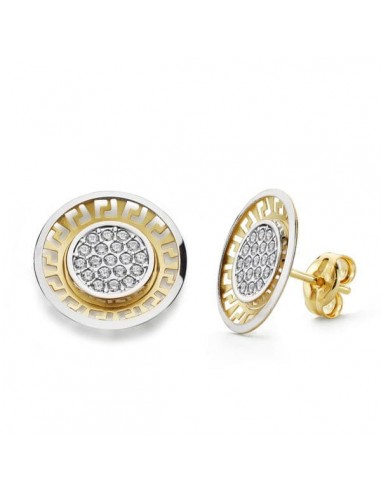 18K PENDIENTES ORO BICOLOR CIRCONITA 12 MM CIERR PRESION
