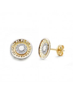 18K PENDIENTES ORO BICOLOR CIRCONITA 10 MM CIERRE PRESION