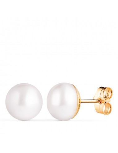 18K PENDIENTES ORO AMARILLO PERLAS BOTON 9-9 5 MM CON CASQUILLA LISA. CIERRE PRESION