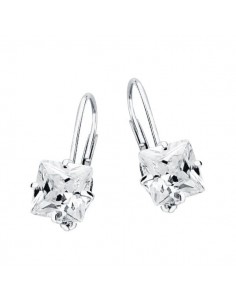 18K PENDIENTES ORO BLANCO PIEDRA CUADRADA 7X7 MM CIERRE GANCHO