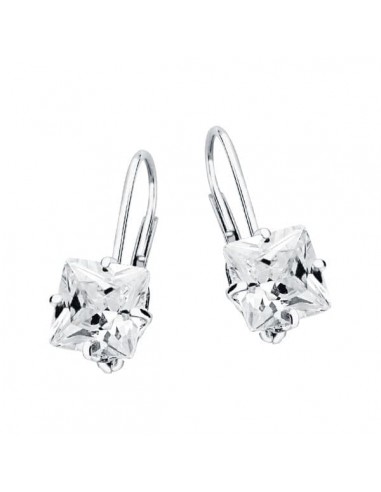 18K PENDIENTES ORO BLANCO PIEDRA CUADRADA 7X7 MM CIERRE GANCHO