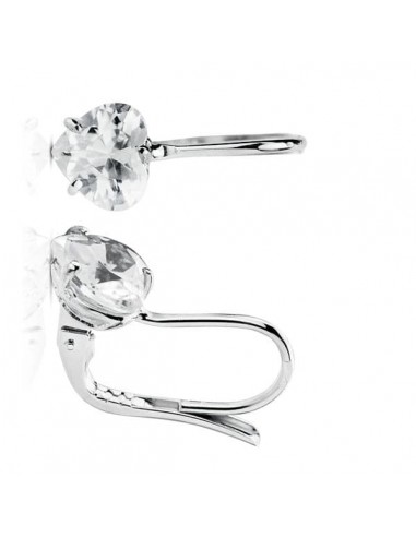 18K PENDIENTES ORO BLANCO PIEDRA CORAZON 7X7 MM CIERRE GANCHO