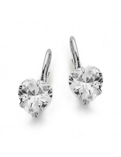 18K PENDIENTES ORO BLANCO PIEDRA CORAZON 8X8 MM CIERRE GANCHO