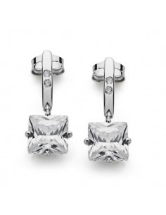 18K PENDIENTES ORO BLANCO PIEDRA 7X7 MM CIERRE PRESION