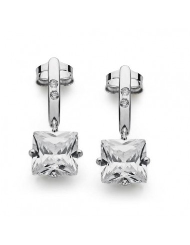 18K PENDIENTES ORO BLANCO PIEDRA 7X7 MM CIERRE PRESION