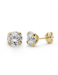 18K PENDIENTES ORO AMARILLO GARRAS CIRCONITA 7 MM CIERRE PRESION