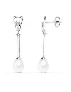 18K PENDIENTES ORO BLANCO PERLA 31X5 MM CIERRE PRESION