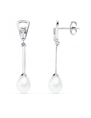 18K PENDIENTES ORO BLANCO PERLA 31X5 MM CIERRE PRESION