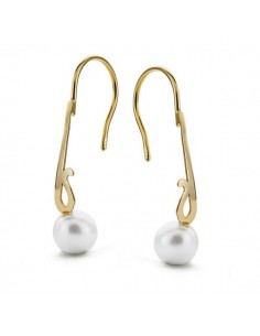 18K PENDIENTES LARGOS PERLA ORO AMARILLO 25X6 MM CIERRE GANCHO