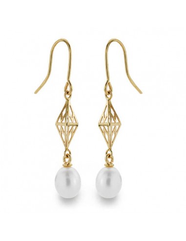 18K PENDIENTES PERLA GANCHO ORO AMARILLO 40X7 MM CIERRE GANCHO