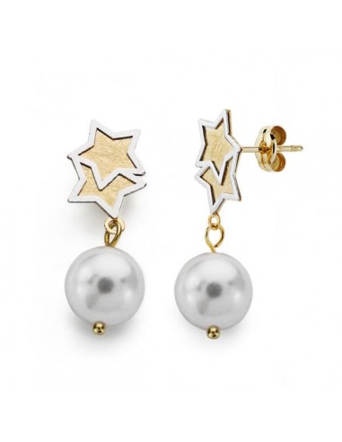 18K PENDIENTES BICOLOR PERLA 25X8 MM CIERRE PRESION