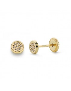 18K PENDIENTES ORO AMARILLO REDONDO CIRCONITA 4.5 MM CIERRE TUERCA