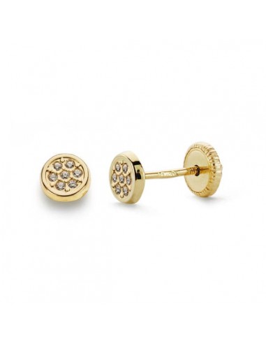 18K PENDIENTES ORO AMARILLO REDONDO CIRCONITA 4.5 MM CIERRE TUERCA