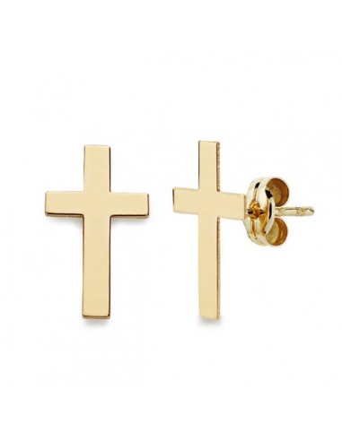 18K PENDIENTES CRUZ ORO AMARILLO 12X7 MM CIERRE PRESION