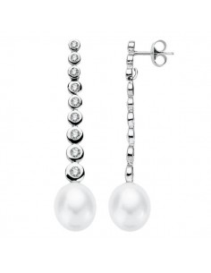 18K PENDIENTES ORO BLANCO PERLA 40X8 MM CIERRE PRESION