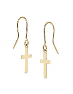 18K PENDIENTES CRUZ LISA ORO AMARILO 12 X 7 MM