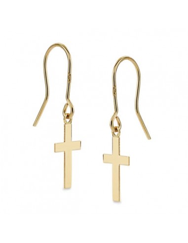 18K PENDIENTES CRUZ LISA ORO AMARILO 12 X 7 MM