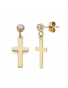 18K PENDIENTES CRUZ LISA CHATON ORO AMARILLO 12X7 MM CIERRE PRESION