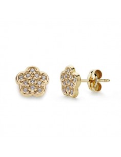 18K PENDIENTES ORO AMARILLO FLOR CIRCONITA 7X7 MM CIERRE PRESION