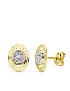 18K PENDIENTES ORO BICOLOR CIRCONITA 9X7 MM CIERRE PRESION
