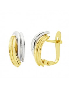 18K PENDIENTES ORO BICOLOR BANDAS 13X5 MM CIERRE CATALAN