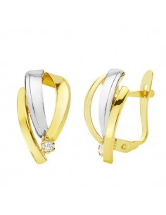 18K PENDIENTES ORO BICOLOR BANDAS 15X8 MM CIERRE CATALAN