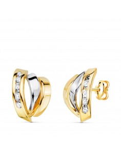 18K PENDIENTES ORO BICOLOR BANDAS CON CIRCONITAS. MEDIDA: 15X10 MM. CIERRE PRESION