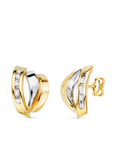 18K PENDIENTES ORO BICOLOR BANDAS CON CIRCONITAS. MEDIDA: 15X10 MM. CIERRE PRESION