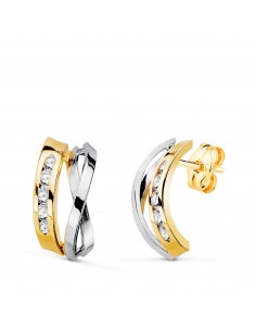 18K PENDIENTES ORO BICOLOR BANDAS CON CIRCONITAS CARRIL. MEDIDA: 16X7 5 MM. CIERRE PRESION