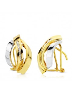 18K PENDIENTES ORO BICOLOR BANDAS 17X11 MM CIERRE OMEGA