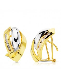 18K PENDIENTES ORO BICOLOR BANDAS 17X11 MM CIERRE OMEGA