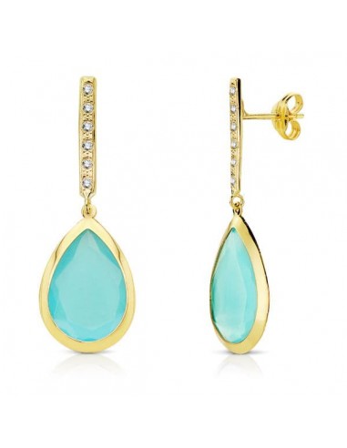 18K PENDIENTES PIEDRA AZUL ORO AMARILLO 33X12 MM CIERRE PRESION