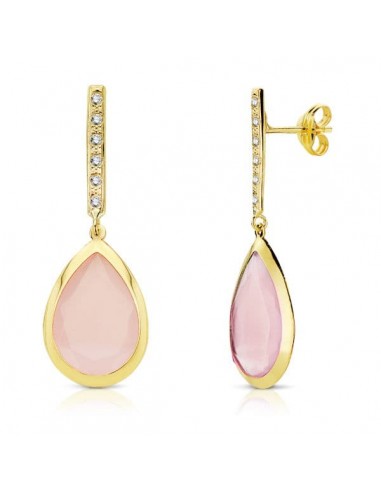 18K PENDIENTES PIEDRA ROSA 33X12 MM CIERRE PRESION