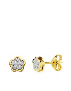 18K PENDIENTES BICOLOR FLOR 5X5 MM CIERRE PRESION