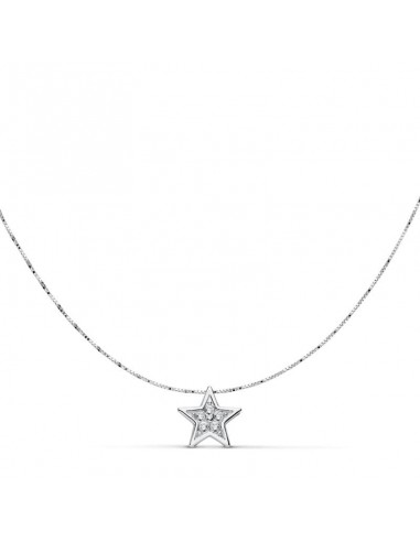 18K COLGANTE ESTRELLA ORO BLANCO 6X6 MM. LARGO CADENA 42CM