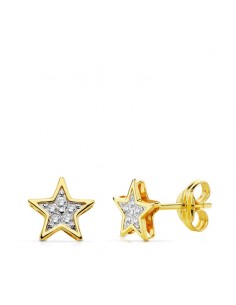 18K PENDIENTES BICOLOR ESTRELLA 6.5X6.5 MM CIERRE PRESION