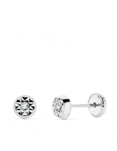 18K PENDIENTES CIRCONITA ORO BLANCO 5 MM CIERRE TUERCA