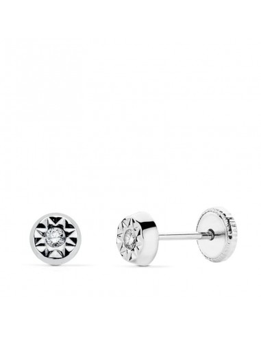 18K PENDIENTES CIRCONITA ORO BLANCO 5 MM CIERRE TUERCA